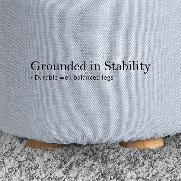 2X Fabric Ottoman Round Wooden Leg Foot Stool Light Blue Ottomans Footstools & Poufs