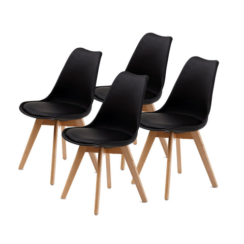 4X Retro Dining Cafe Chair Padded Seat Black Dining Chairs