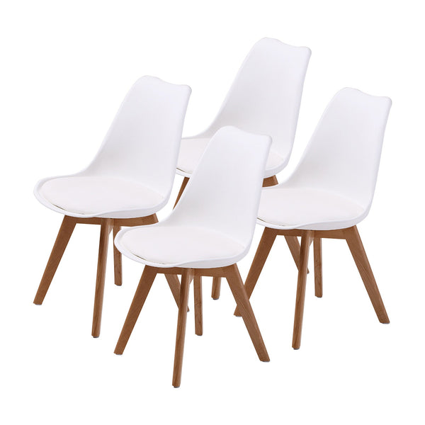 4X Retro Dining Cafe Chair Padded Seat White Dining Chairs