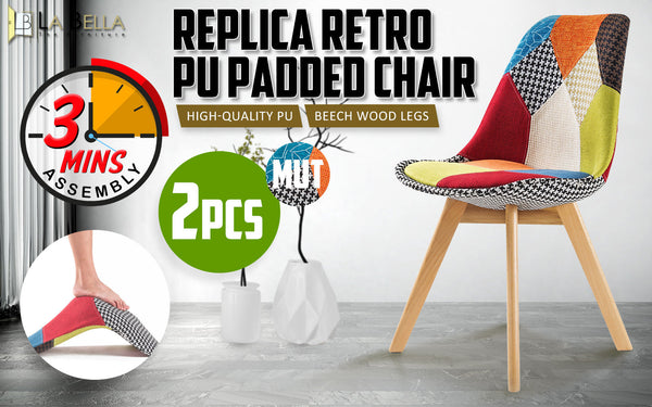 2X Retro Dining Cafe Chair Padded Seat Multi Colour Dining Chairs