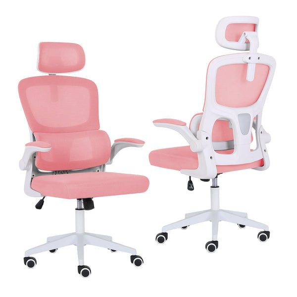 Work Office Chair Lumbar Support Flip Up Armrest Adjustable Headrest Sitio Pink Office Chairs
