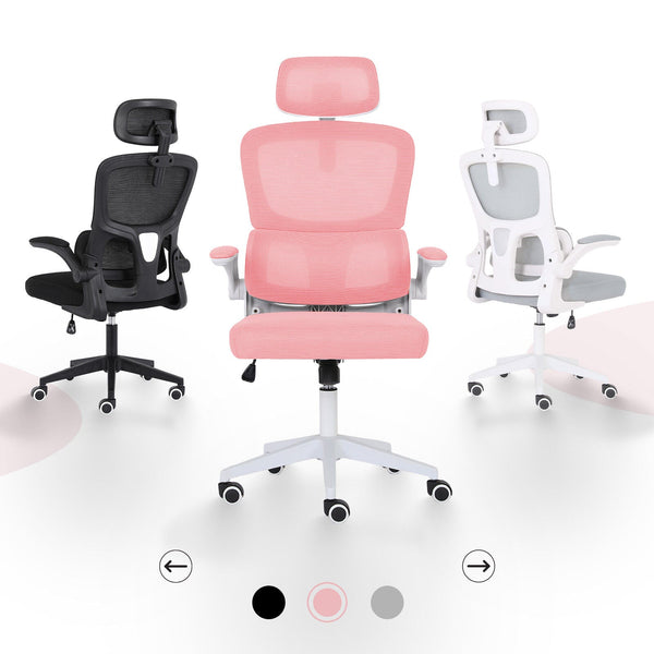 Work Office Chair Lumbar Support Flip Up Armrest Adjustable Headrest Sitio Pink Office Chairs