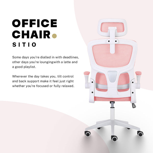 Work Office Chair Lumbar Support Flip Up Armrest Adjustable Headrest Sitio Pink Office Chairs