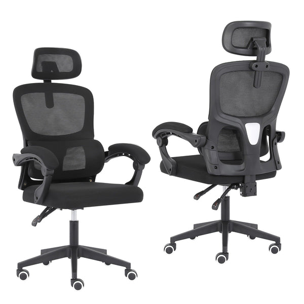 Ergonomic Reclining Office Chair Lumbar Support Adjustable Headrest Veltra Black Office Chairs