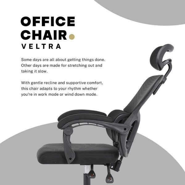 Ergonomic Reclining Office Chair Lumbar Support Adjustable Headrest Veltra Black Office Chairs