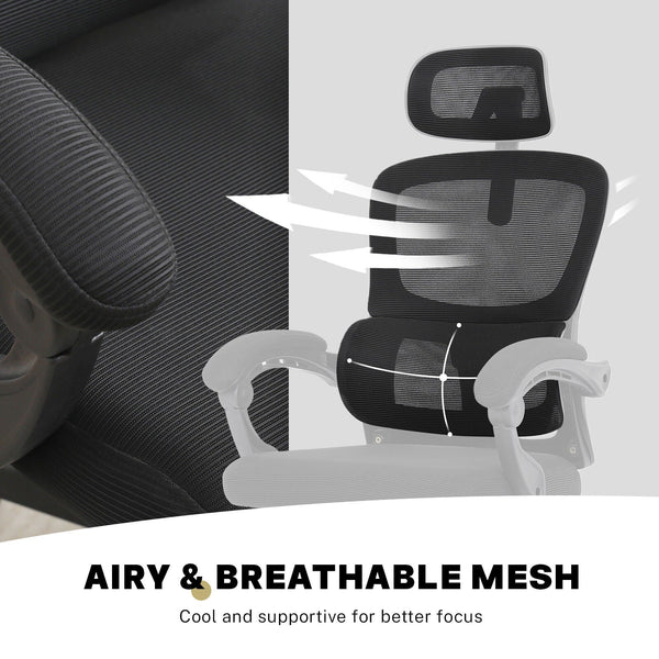 Ergonomic Reclining Office Chair Lumbar Support Adjustable Headrest Veltra Black Office Chairs