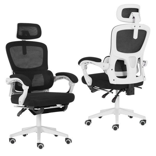 Ergonomic Reclining Office Chair Footrest Lumbar Support Adjustable Headrest Veltra Black Office Chairs
