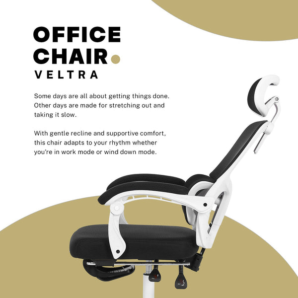 Ergonomic Reclining Office Chair Footrest Lumbar Support Adjustable Headrest Veltra Black Office Chairs