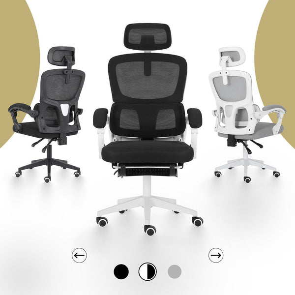 Ergonomic Reclining Office Chair Footrest Lumbar Support Adjustable Headrest Veltra Black Office Chairs
