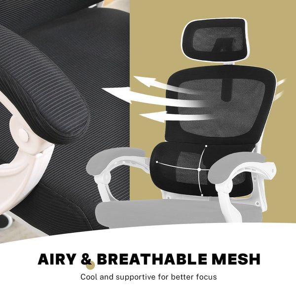 Ergonomic Reclining Office Chair Footrest Lumbar Support Adjustable Headrest Veltra Black Office Chairs
