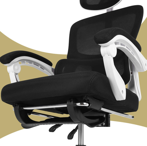 Ergonomic Reclining Office Chair Footrest Lumbar Support Adjustable Headrest Veltra Black Office Chairs