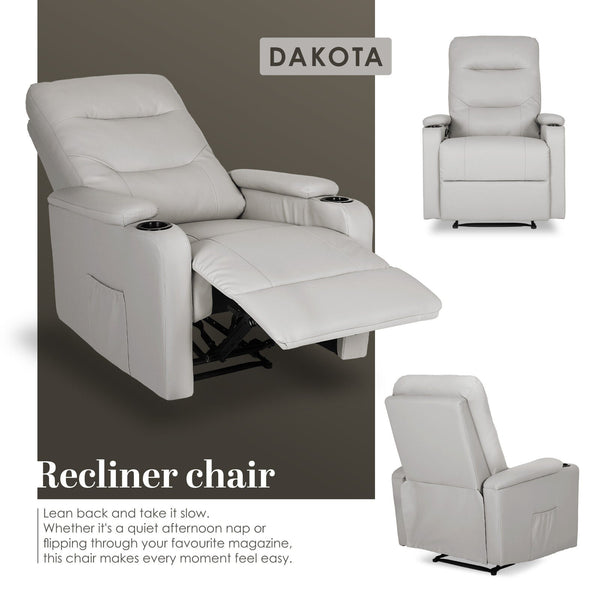 Home Recliner Chair Pu Leather Sofa Lounge Armchair Dakota Grey Sofas Armchairs & Couches