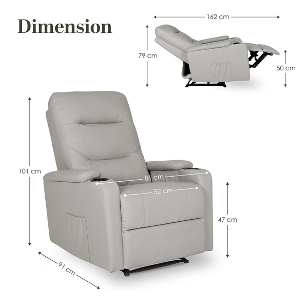 Home Recliner Chair Pu Leather Sofa Lounge Armchair Dakota Grey Sofas Armchairs & Couches