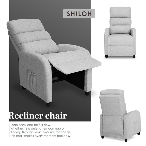 Home Recliner Chair Linen Fabric Sofa Lounge Armchair Shiloh Grey Sofas Armchairs & Couches