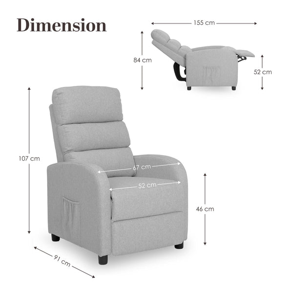 Home Recliner Chair Linen Fabric Sofa Lounge Armchair Shiloh Grey Sofas Armchairs & Couches