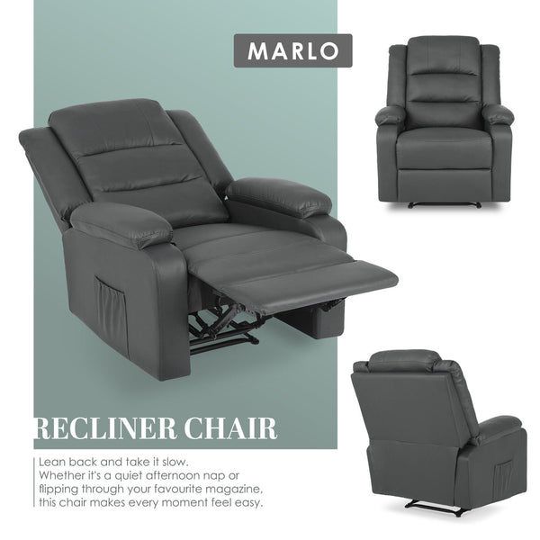 Home Recliner Chair Pu Leather Sofa Lounge Armchair Marlo Grey Sofas Armchairs & Couches