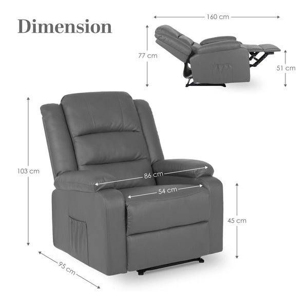 Home Recliner Chair Pu Leather Sofa Lounge Armchair Marlo Grey Sofas Armchairs & Couches