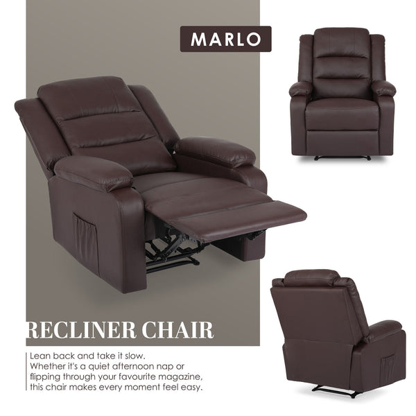 Home Recliner Chair Pu Leather Sofa Lounge Armchair Marlo Brown Sofas Armchairs & Couches