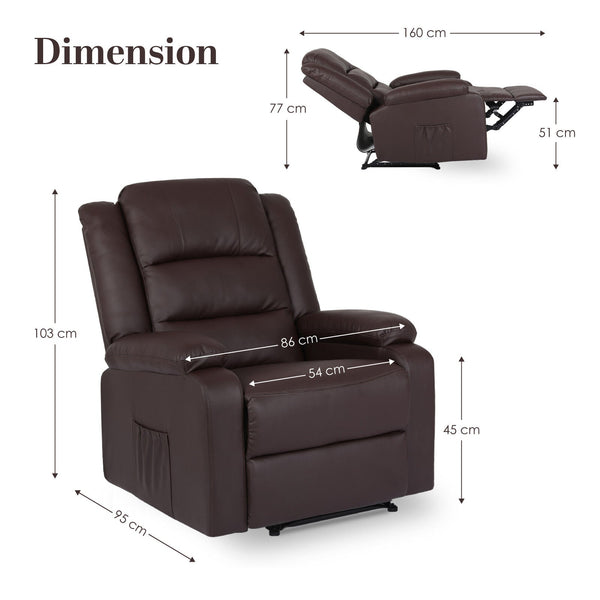Home Recliner Chair Pu Leather Sofa Lounge Armchair Marlo Brown Sofas Armchairs & Couches