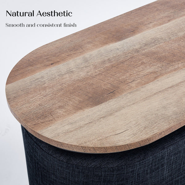 3 Piece Set Coffee Table & Ottoman Wood Side End Industrial Black Ottomans Footstools & Poufs