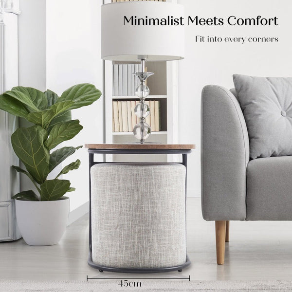 Coffee Tables La Bella 3 Piece Set Coffee Table & Ottoman Wood Side End Industrial Cream Grey