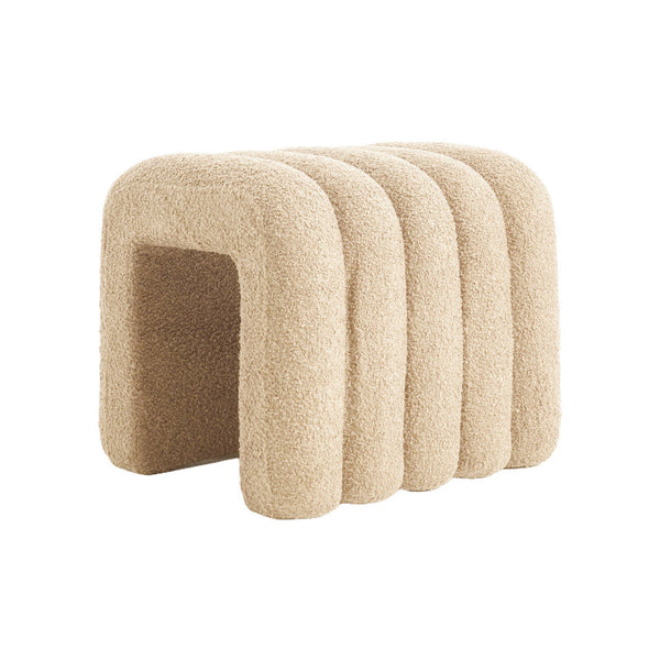 Ridge Arch Stool Teddy Fleece Fabric Foot Rest 45Cm Beige Ottomans Footstools & Poufs
