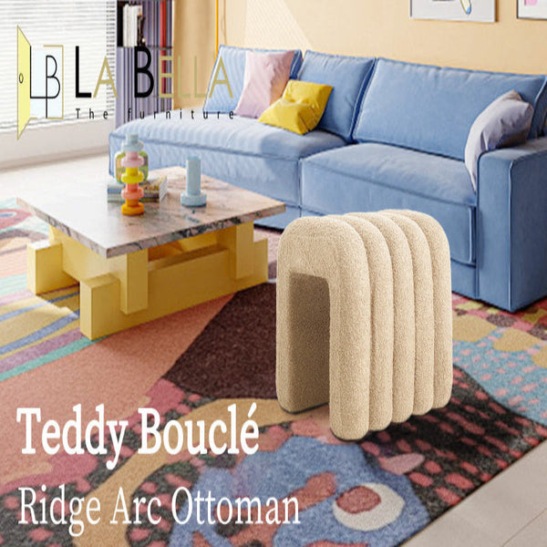 Ridge Arch Stool Teddy Fleece Fabric Foot Rest 45Cm Beige Ottomans Footstools & Poufs
