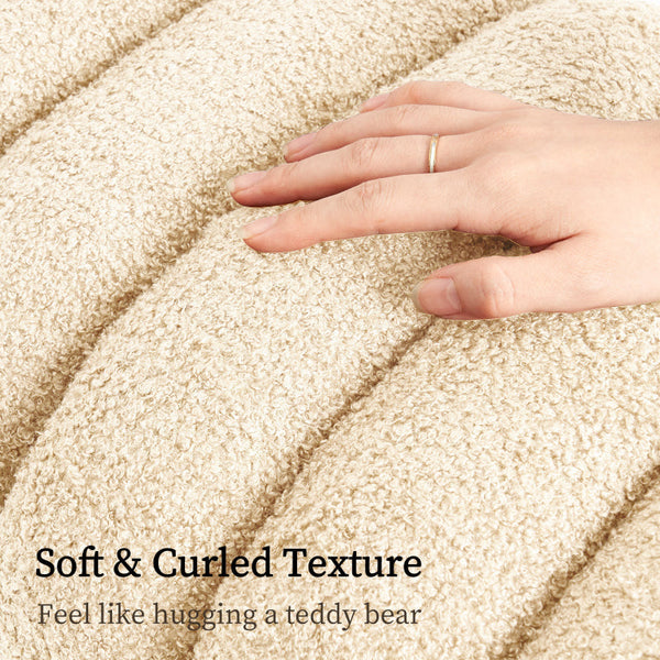 Ridge Arch Stool Teddy Fleece Fabric Foot Rest 45Cm Beige Ottomans Footstools & Poufs