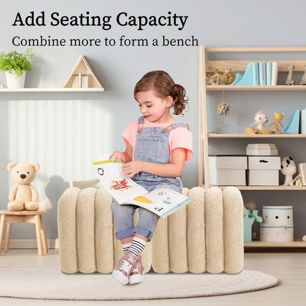 Ridge Arch Stool Teddy Fleece Fabric Foot Rest 45Cm Beige Ottomans Footstools & Poufs