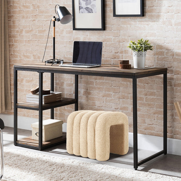 Ridge Arch Stool Teddy Fleece Fabric Foot Rest 45Cm Beige Ottomans Footstools & Poufs