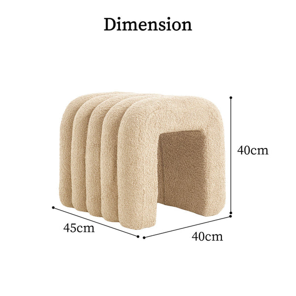 Ridge Arch Stool Teddy Fleece Fabric Foot Rest 45Cm Beige Ottomans Footstools & Poufs