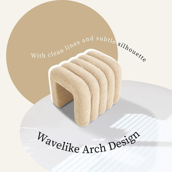 2X Ridge Arch Ottoman Stool Teddy Fleece Fabric Foot Rest 45Cm Beige Ottomans Footstools & Poufs