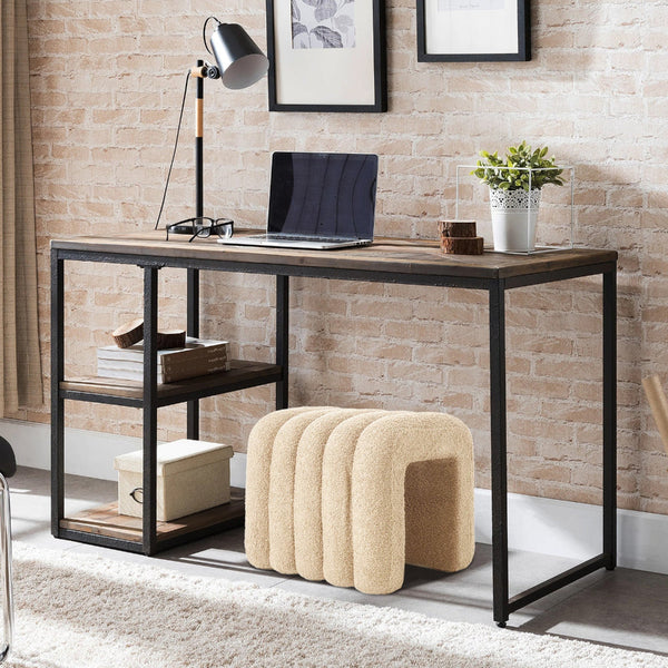 2X Ridge Arch Ottoman Stool Teddy Fleece Fabric Foot Rest 45Cm Beige Ottomans Footstools & Poufs