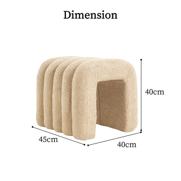 2X Ridge Arch Ottoman Stool Teddy Fleece Fabric Foot Rest 45Cm Beige Ottomans Footstools & Poufs