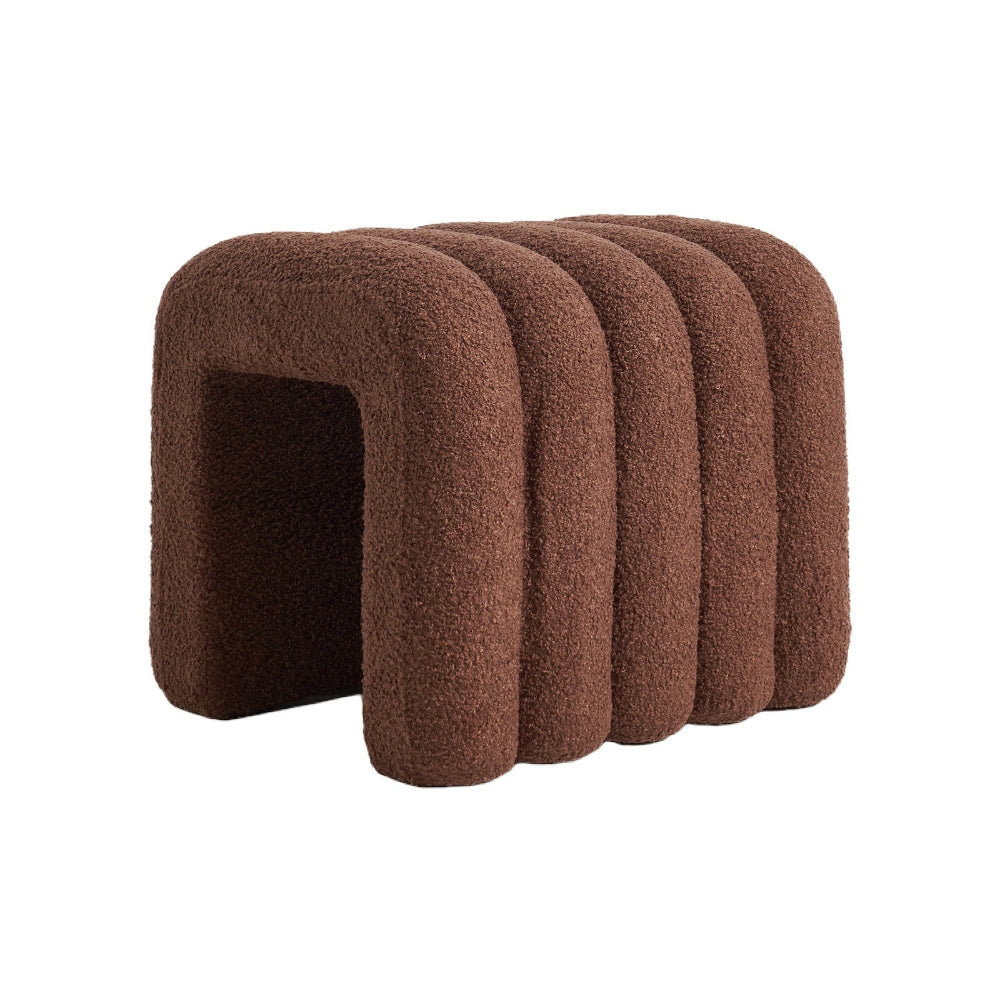 Ridge Arch Stool Teddy Fleece Fabric Foot Rest 45Cm Brown Ottomans Footstools & Poufs