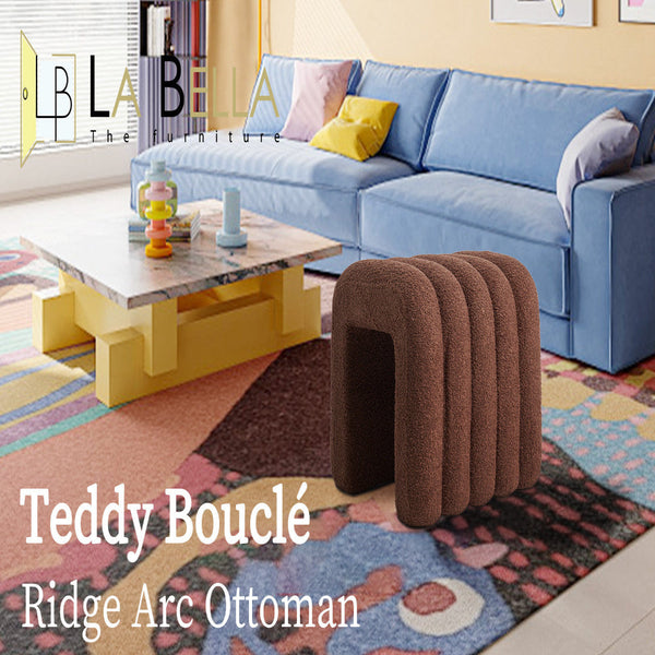 Ridge Arch Stool Teddy Fleece Fabric Foot Rest 45Cm Brown Ottomans Footstools & Poufs