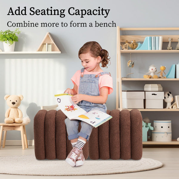 Ridge Arch Stool Teddy Fleece Fabric Foot Rest 45Cm Brown Ottomans Footstools & Poufs