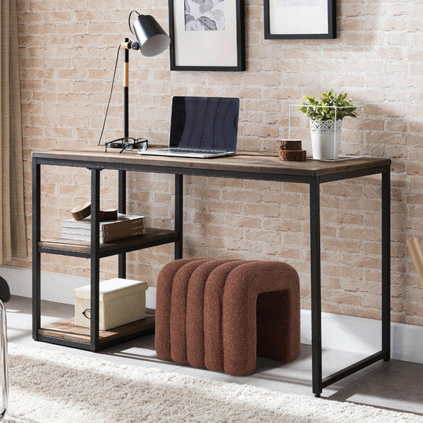 Ridge Arch Stool Teddy Fleece Fabric Foot Rest 45Cm Brown Ottomans Footstools & Poufs