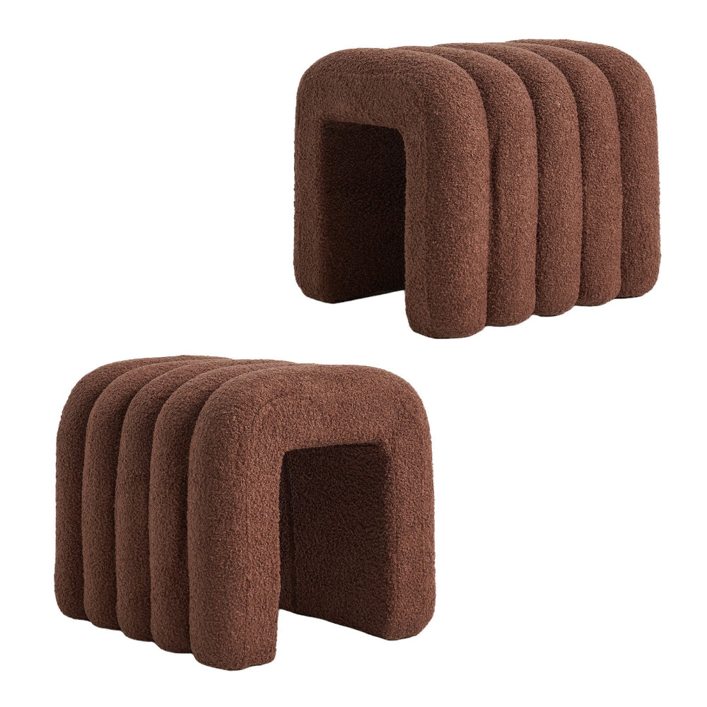 La Bella 2X Ridge Arch Stool Teddy Fleece Fabric Foot Rest 45Cm Brown Ottomans Footstools & Poufs