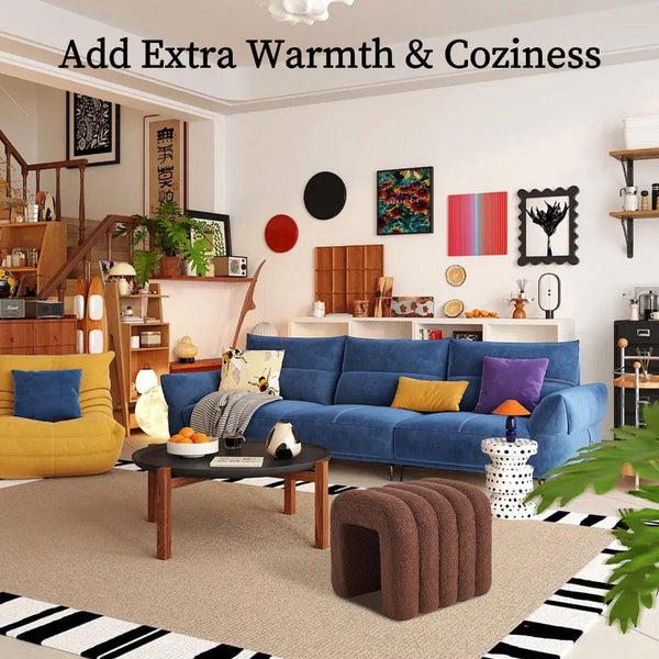 La Bella 2X Ridge Arch Stool Teddy Fleece Fabric Foot Rest 45Cm Brown Ottomans Footstools & Poufs