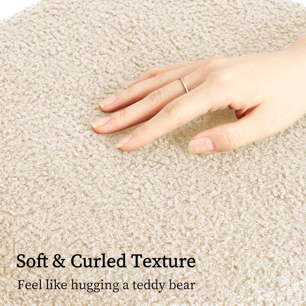 La Bella Round Stacked Ottoman Stool Teddy Fleece Fabric Foot Rest 38Cm Beige Ottomans Footstools & Poufs