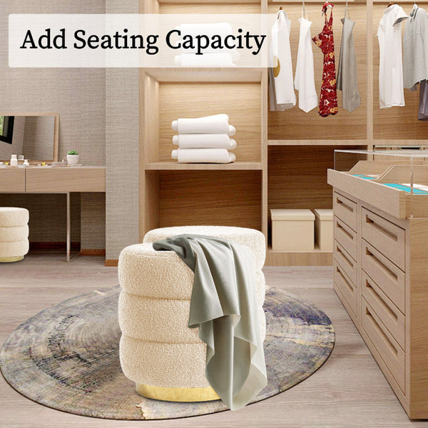 La Bella 2X Round Stacked Stool Teddy Fleece Fabric Foot Rest 38Cm Beige Ottomans Footstools & Poufs