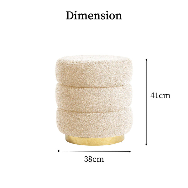 La Bella 2X Round Stacked Stool Teddy Fleece Fabric Foot Rest 38Cm Beige Ottomans Footstools & Poufs