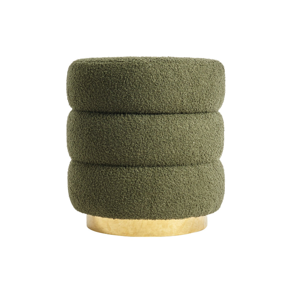 La Bella Round Stacked Ottoman Stool Teddy Fleece Fabric Foot Rest 38Cm Green Ottomans Footstools & Poufs