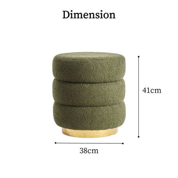 La Bella Round Stacked Ottoman Stool Teddy Fleece Fabric Foot Rest 38Cm Green Ottomans Footstools & Poufs