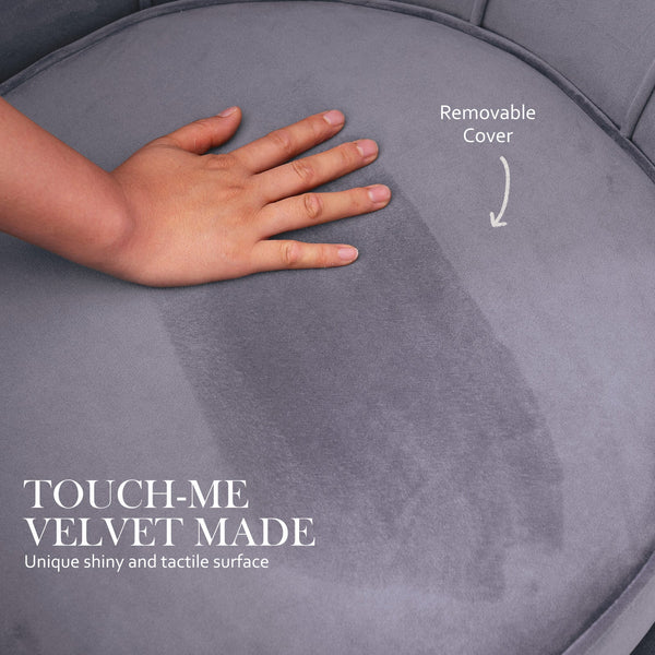 Armchair Padded Lounge Chair Accent Velvet Shell Scallop Grey Sofas Armchairs & Couches