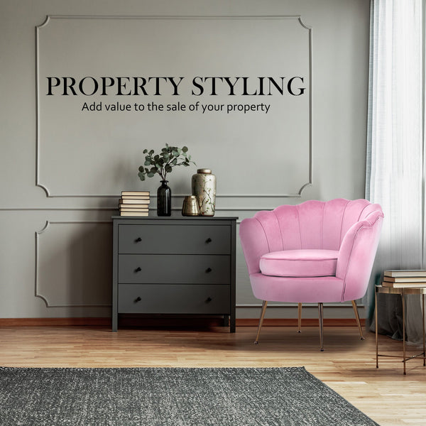 Armchair Padded Lounge Chair Accent Velvet Shell Scallop Pink Loungers