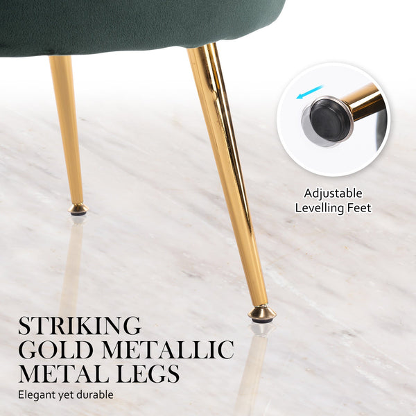Armchair Lounge Chair Accent Velvet Shell Scallop + Ottoman Footstool Round Green Accent Chairs