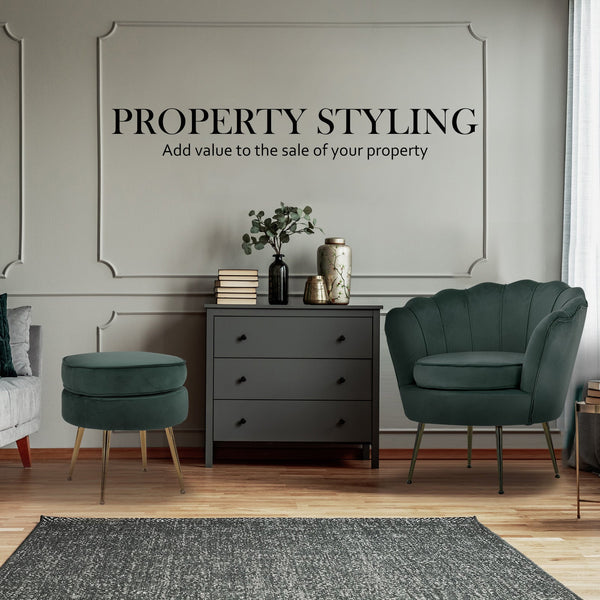 Armchair Lounge Chair Accent Velvet Shell Scallop + Ottoman Footstool Round Green Accent Chairs