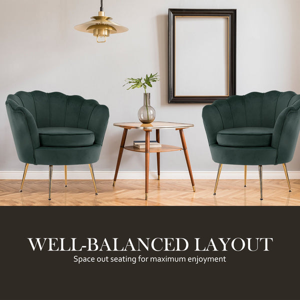 Armchair Lounge Chair Accent Velvet Shell Scallop + Ottoman Footstool Round Green Accent Chairs